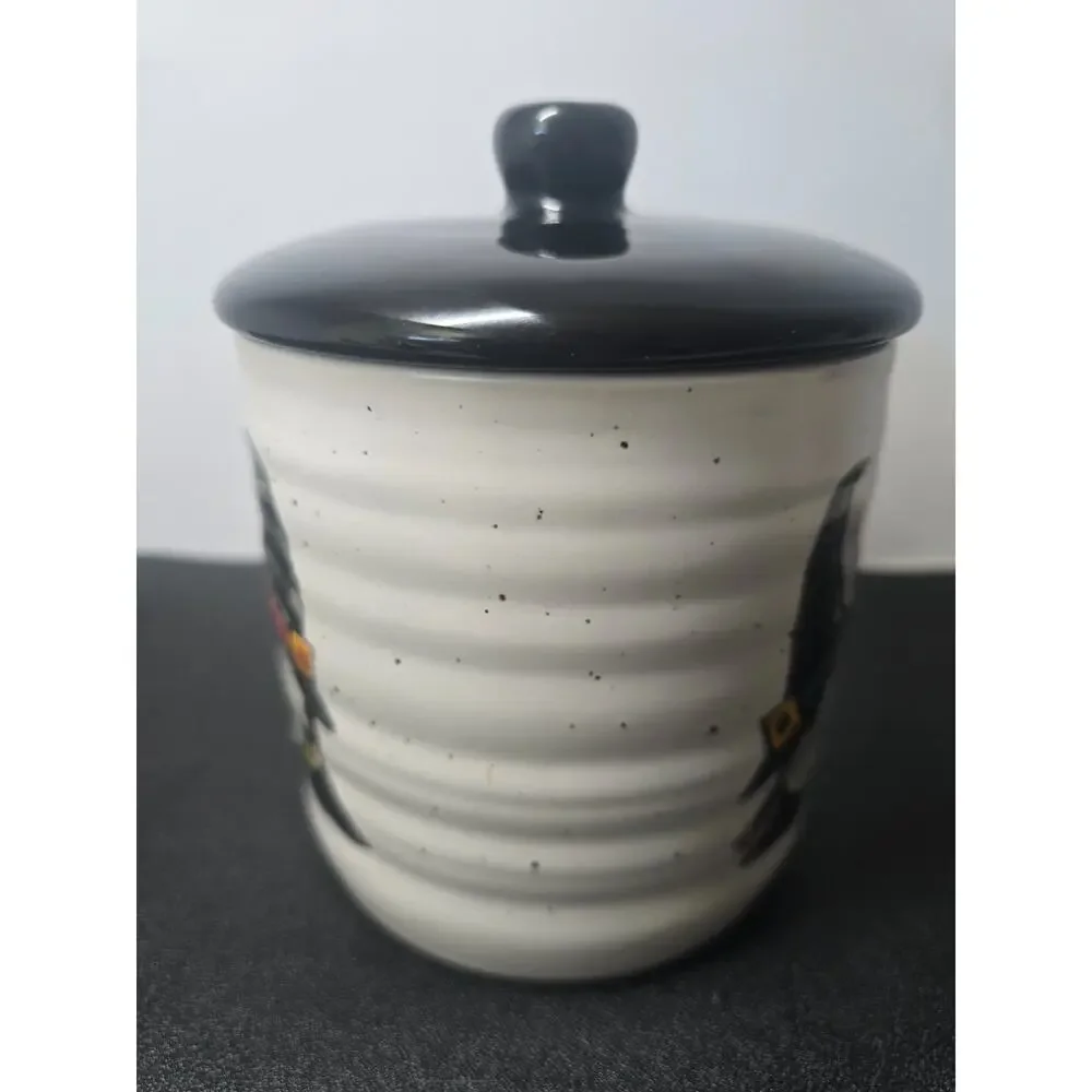Cobwebs & Cauldrons Wizard Gnome Ceramic Canister Jar w/Lid Halloween